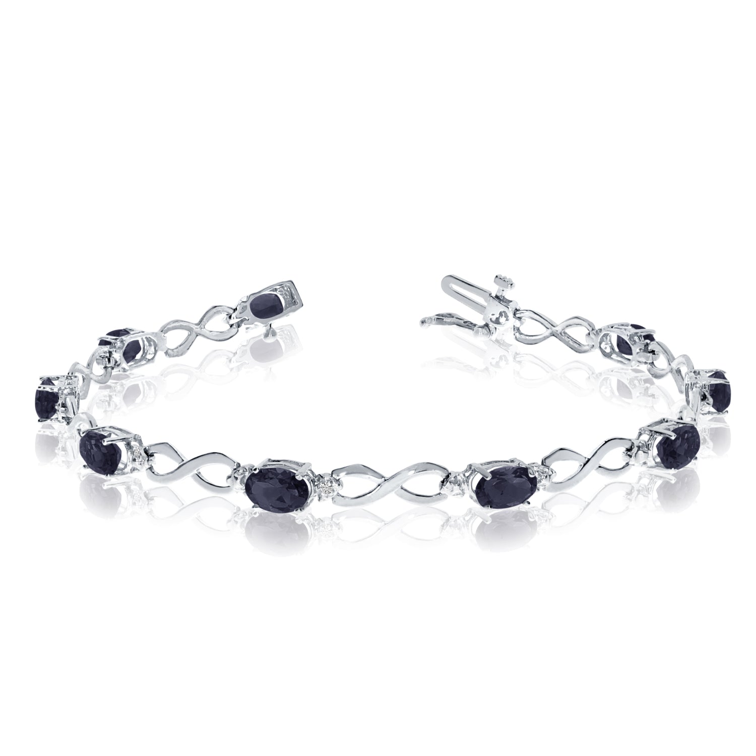 Bracelet de tennis infini en or blanc 14 carats avec pierres de saphir ovales et diamants, bijoux de créateur fins de 7 pouces pour hommes et femmes