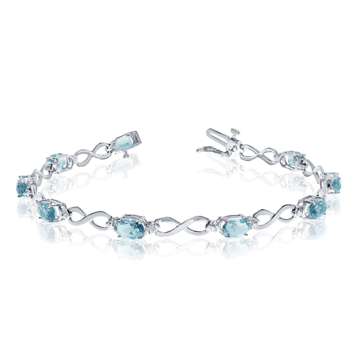 14K vitguld Oval Aquamarine Stones And Diamonds Infinity Tennis Armband, 7" fina designersmycken för män och kvinnor