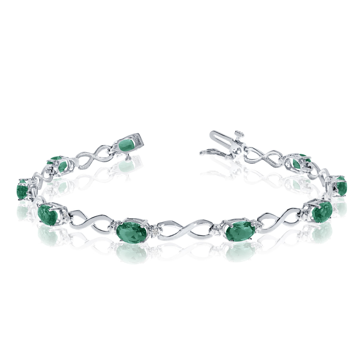 14K hvidguld Oval Emerald Stones And Diamonds Infinity Tennis Armbånd, 7" fine designersmykker til mænd og kvinder