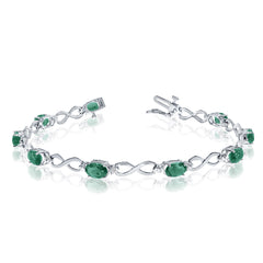 Bracelet de tennis infini en or blanc 14 carats avec pierres émeraude ovales et diamants, bijoux de créateur fins de 7 pouces pour hommes et femmes