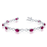 14K White Gold Oval Ruby Stones And Diamonds Infinity Tennis Bracelet, 7"