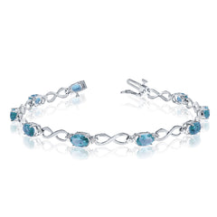 10K White Gold Oval Blue Topaz Stones And Diamonds Infinity Tennis Bracelet, 7" fine designer jewelry for men and women