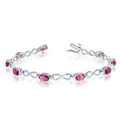 10K White Gold Oval Pink Topaz Stones And Diamonds Infinity Tennis Bracelet, 7" fine designer jewelry for men and women