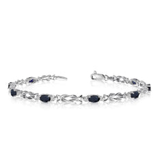 14K White Gold Oval Sapphire Stones And Diamonds Tennis Bracelet, 7" fine designer jewelry for men and women