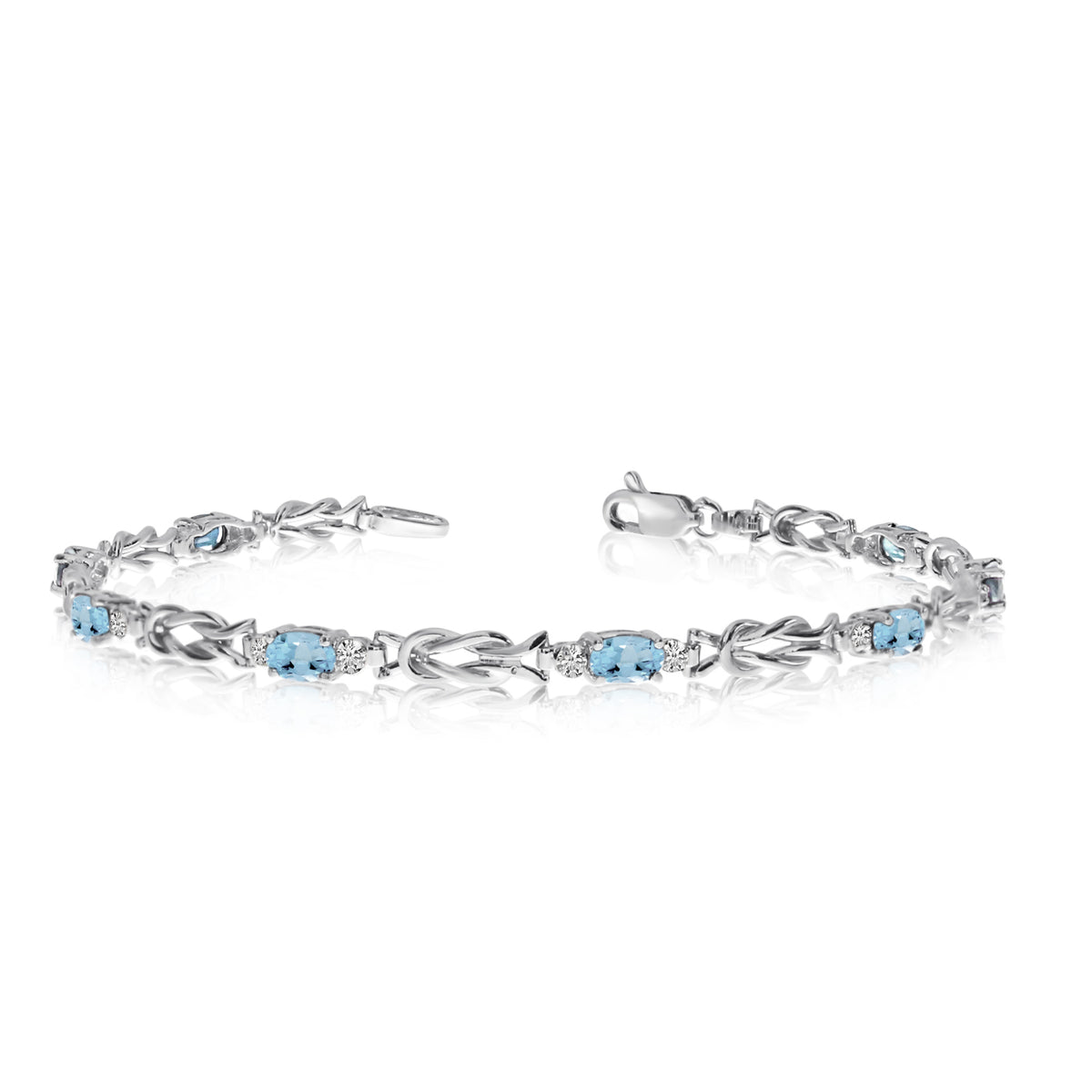14K White Gold Oval Aquamarine Stones And Diamonds Tennis Bracelet, 7" fine designer jewelry for men and women