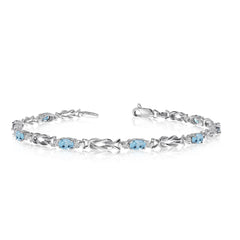 14K White Gold Oval Aquamarine Stones And Diamonds Tennis Bracelet, 7" fine designer jewelry for men and women