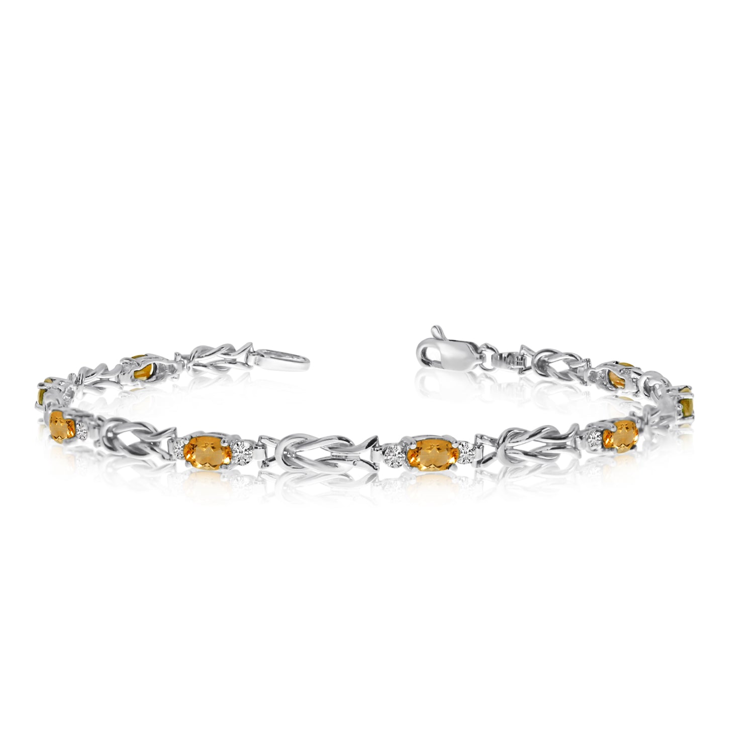 14K White Gold Oval Citrine Stones And Diamonds Tennis Bracelet, 7" fine designer jewelry for men and women