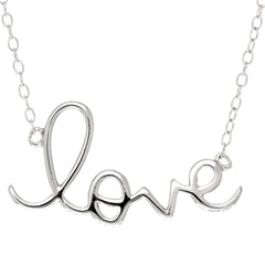 Script Love Logo Necklace In Rhodium Plated Sterling Silver - 18 Inches - JewelryAffairs