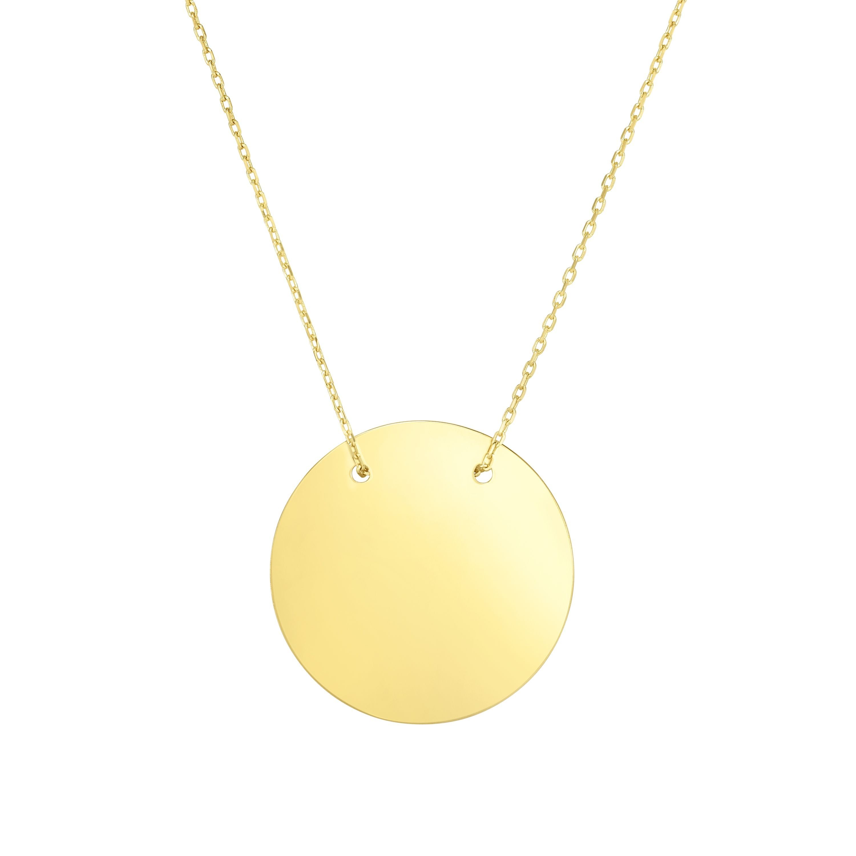 14k Yellow Gold Round Disc Pendant Necklace, 18"