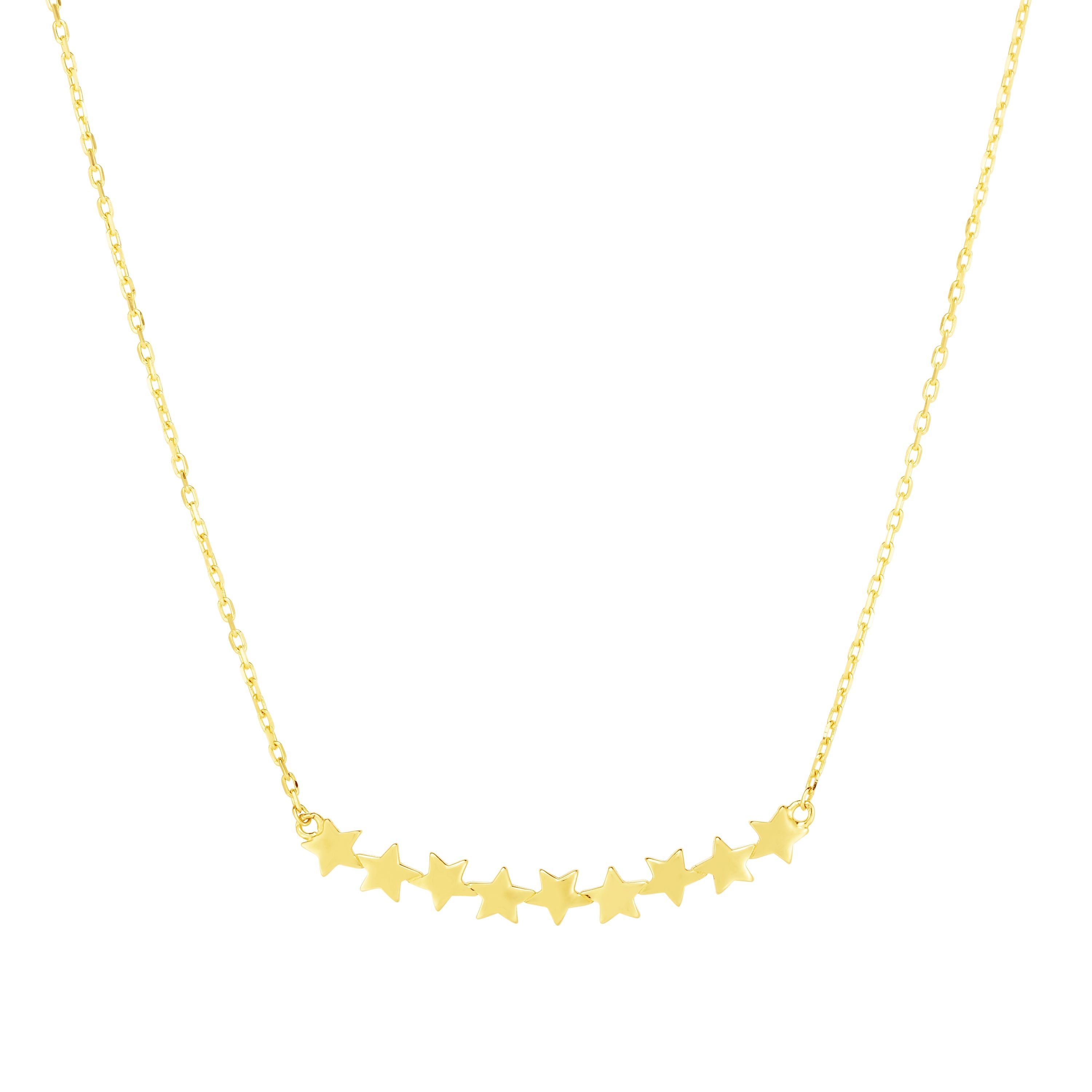 14k Yellow Gold Stars Pendant Necklace, 18"