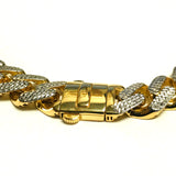 14k Yellow And White Gold Miami Cuban Pave Link Chain Necklace, Width 9.5mm, 22"