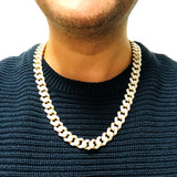 14k Yellow And White Gold Miami Cuban Pave Link Chain Necklace, Width 9.5mm, 22"