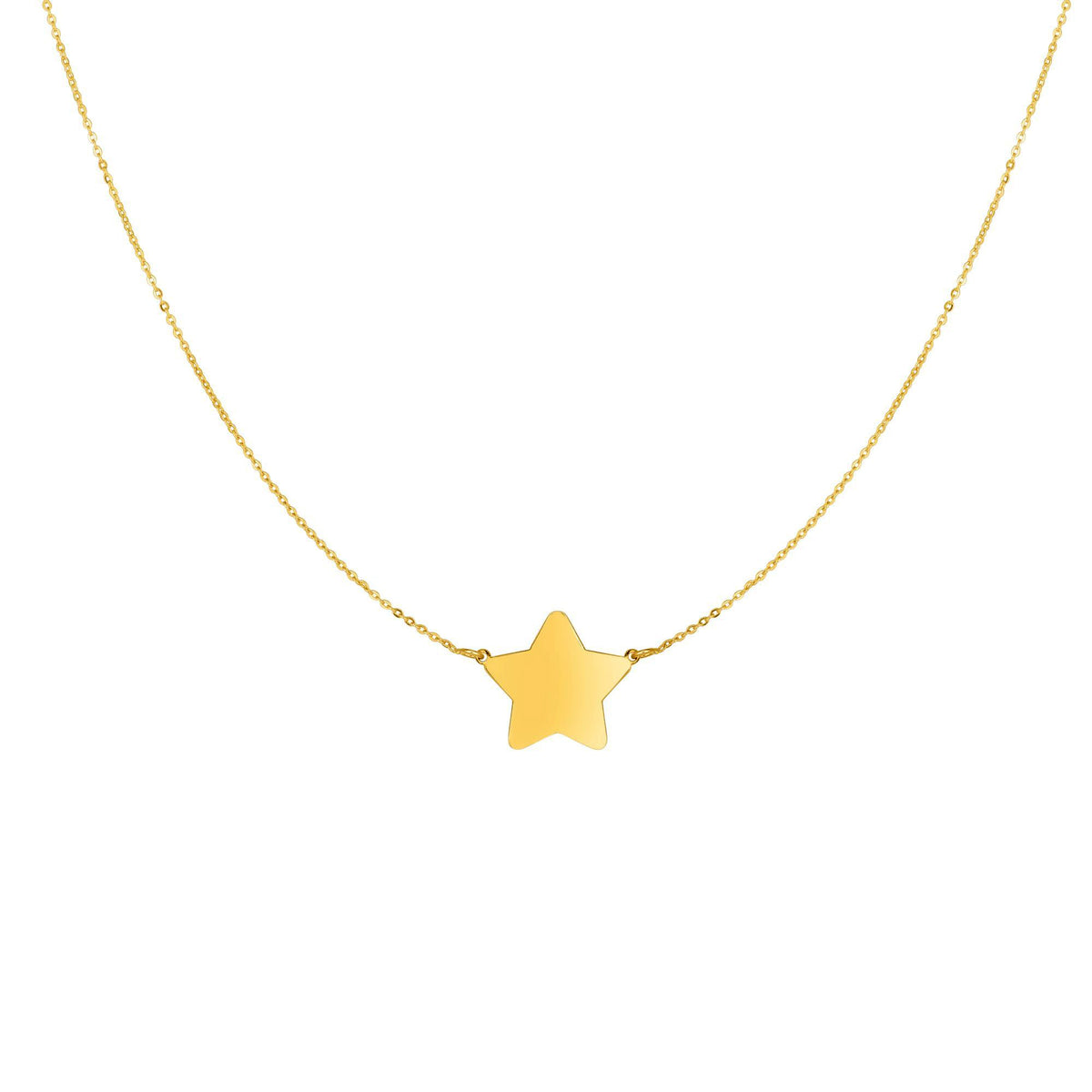 14k Yellow Gold Star Charm Necklace, 18" fine designer jewelry for men and women