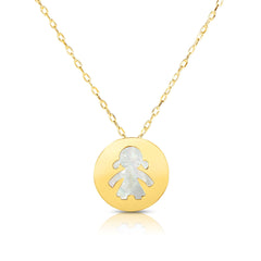 14K Yellow Gold Mother Of Pearl Girl Pendant Necklace, 16"