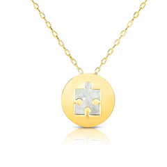 14K Yellow Gold Mother Of Pearl Puzzle Pendant Necklace, 16" fine designer jewelry for men and women