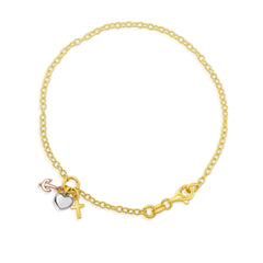 14k Yellow Gold Chain Heart Lock And Anchor Bracelet, 7.5"