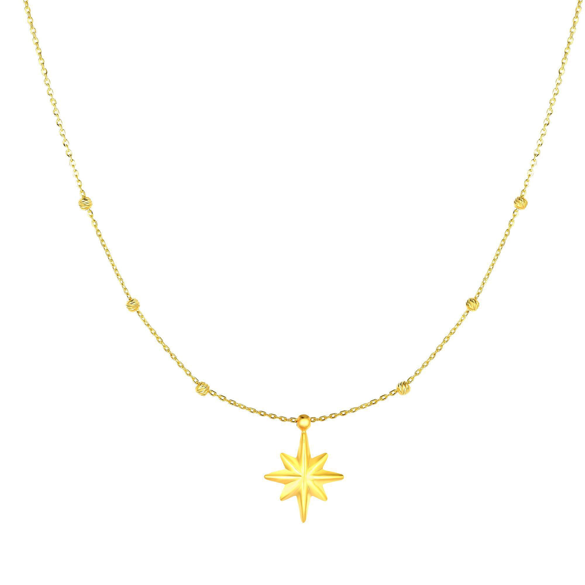 14k Yellow Gold Dangle North Star Charm Necklace, 18" fine designer jewelry for men and women