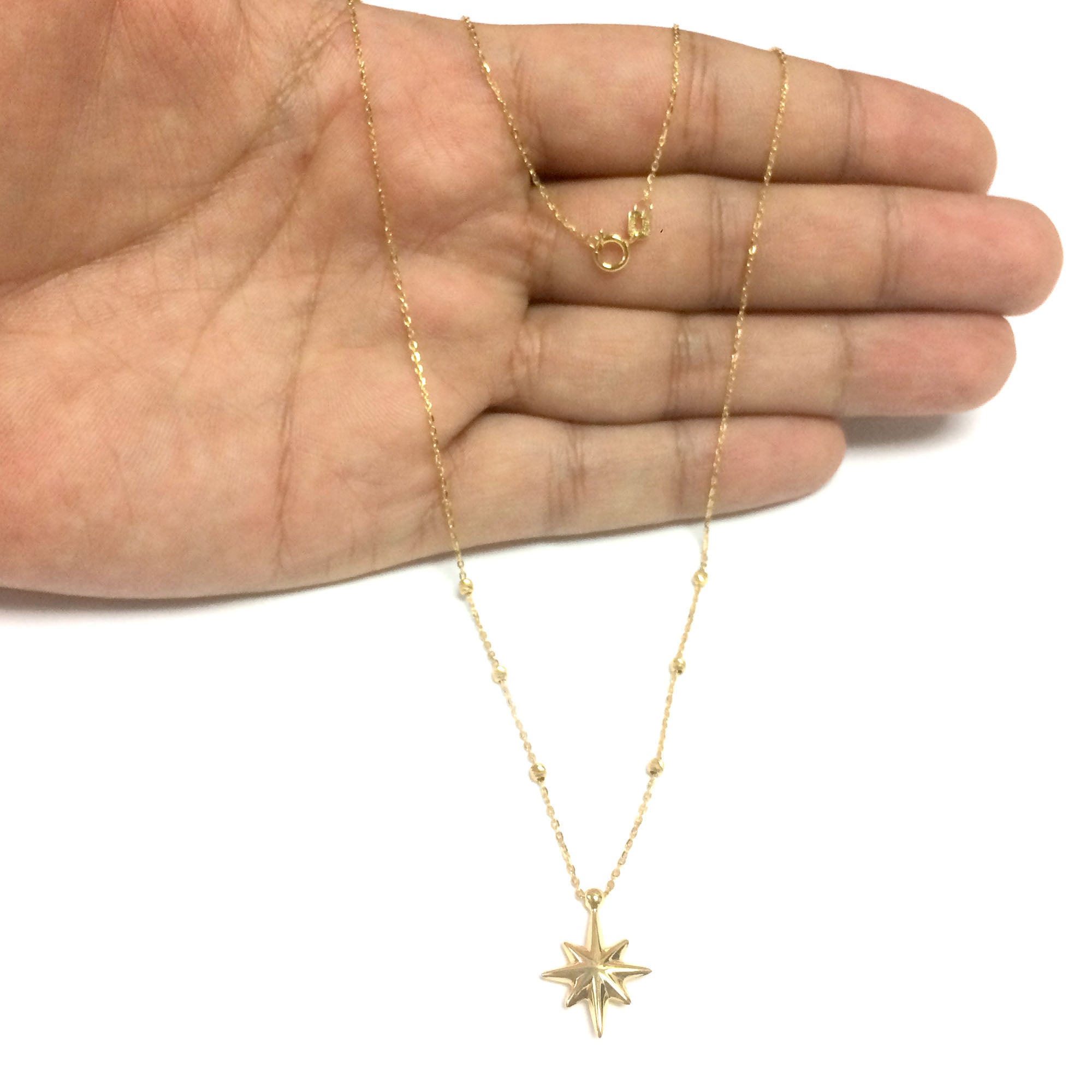 14k Yellow Gold Dangle North Star Charm Necklace, 18" fine designer jewelry for men and women