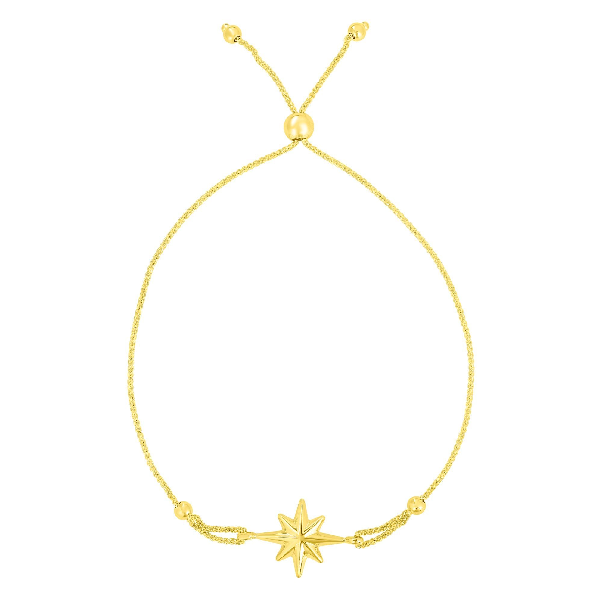 Pulsera de la amistad con bolo de estrella del norte ajustable en oro amarillo de 14 quilates, joyería fina de diseño de 9,25 pulgadas para hombres y mujeres