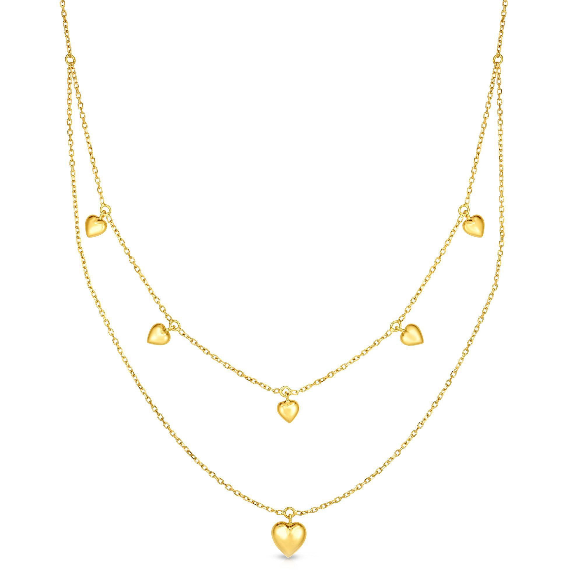 Collana con ciondoli a cuore pendenti in oro giallo 14k, gioielli di design da 18" per uomini e donne