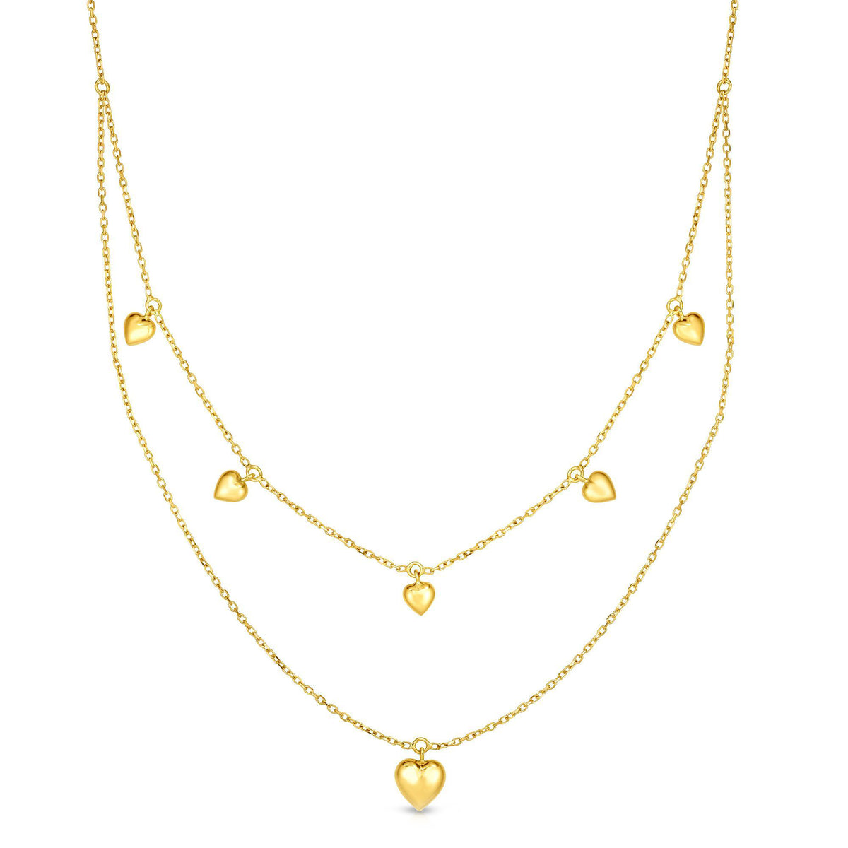 Collier à breloques en forme de cœur en or jaune 14 carats, bijoux de créateurs fins de 18 pouces pour hommes et femmes