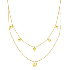 14k gult guld Dangle Heart Charms Halsband, 18" fina designersmycken för män och kvinnor