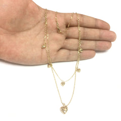 14k Yellow Gold Dangle Heart Charms Necklace, 18"