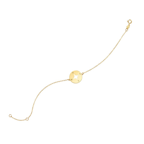 14k Yellow Gold Compass Charm Chain Bracelet, 7"