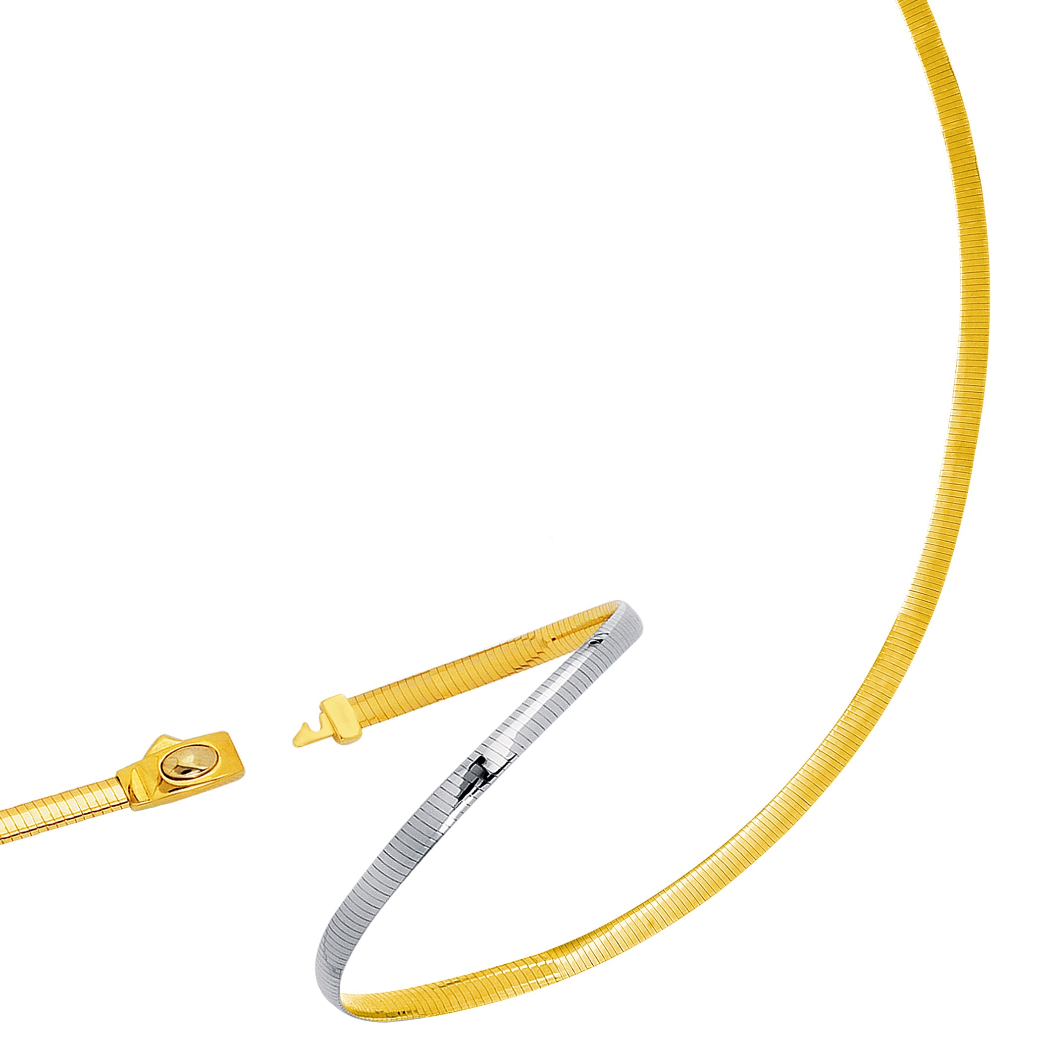 Pulsera de cadena Omega reversible de oro amarillo y oro blanco de 14 k, joyería fina de diseño de 3 mm y 7 pulgadas para hombres y mujeres