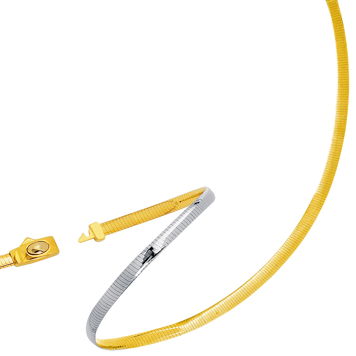 Tvåfärgat vändbart Omega-halsband i 14 k gult guld och sterling silver, 5 mm fina designersmycken för män och kvinnor