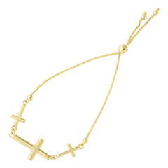 Sideways Crosses Theme Bolo Friendship Adjustable Bracelet In 14K Yellow Gold, 9.25"
