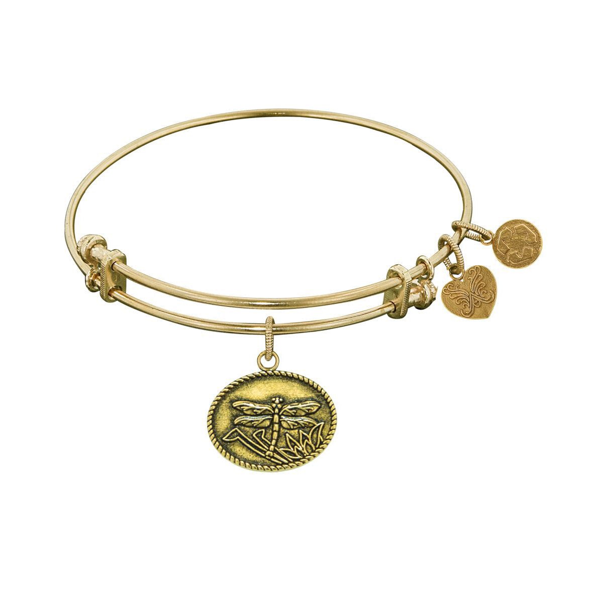 Smooth Finish Brass Dragonfly Angelica Bangle Bracelet, 7.25"