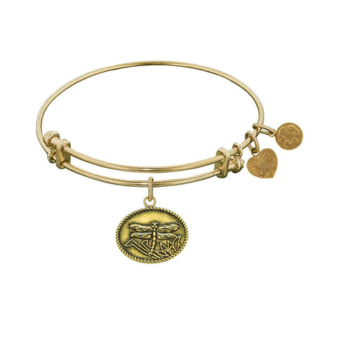 Smooth Finish Brass Dragonfly Angelica Bangle Bracelet, 7.25"