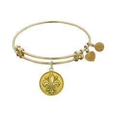 Smooth Finish Brass Fleur De Lis Angelica Bangle Bracelet, 7.25"