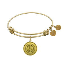 Smooth Finish Brass Peace Symbol Angelica Bangle Bracelet, 7.25"