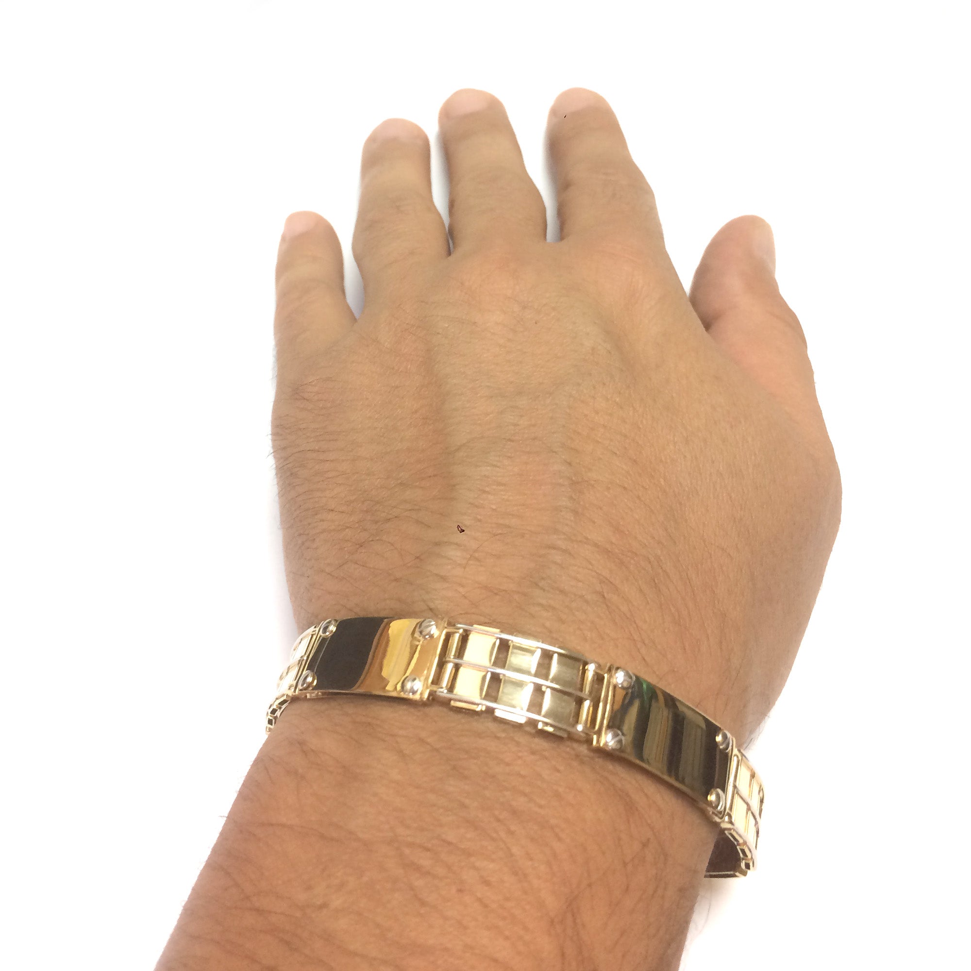 Bracciale da uomo Rolex Railroad in oro giallo e bianco 14k, gioielli di alta moda da 8,5" per uomini e donne