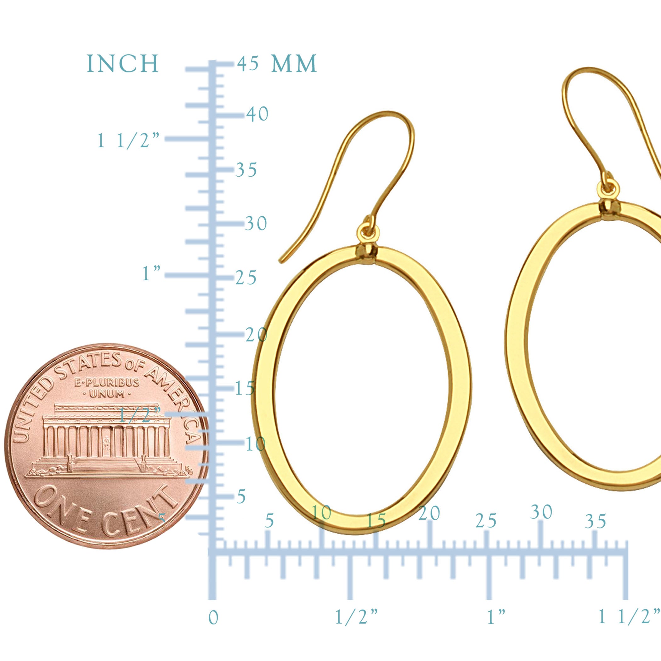 Boucles d'oreilles pendantes ovales brillantes en or jaune 14 carats, bijoux de créateur raffinés pour hommes et femmes