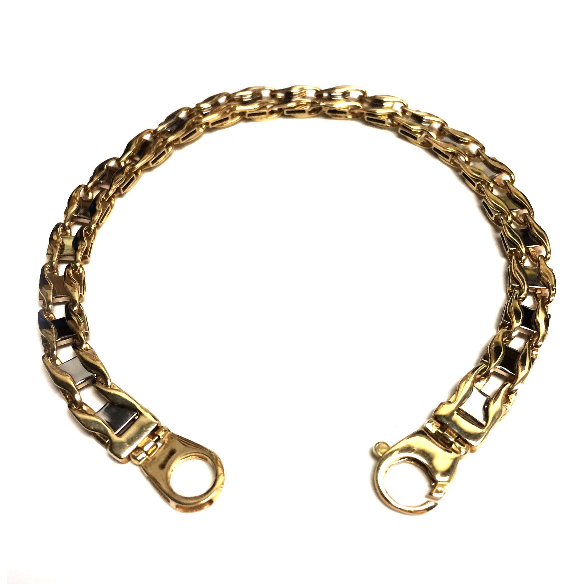 Bracelet pour hommes à maillons de chemin de fer en or jaune bicolore 14 carats, bijoux de créateurs fins de 8,5 pouces pour hommes et femmes
