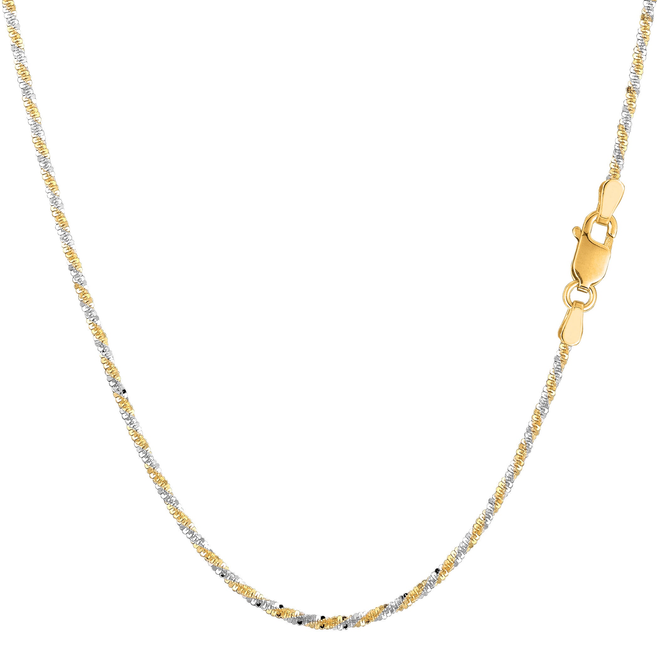 Collar de cadena brillante de oro amarillo y blanco de 14 quilates en 2 tonos, joyería fina de diseño de 1,5 mm para hombres y mujeres