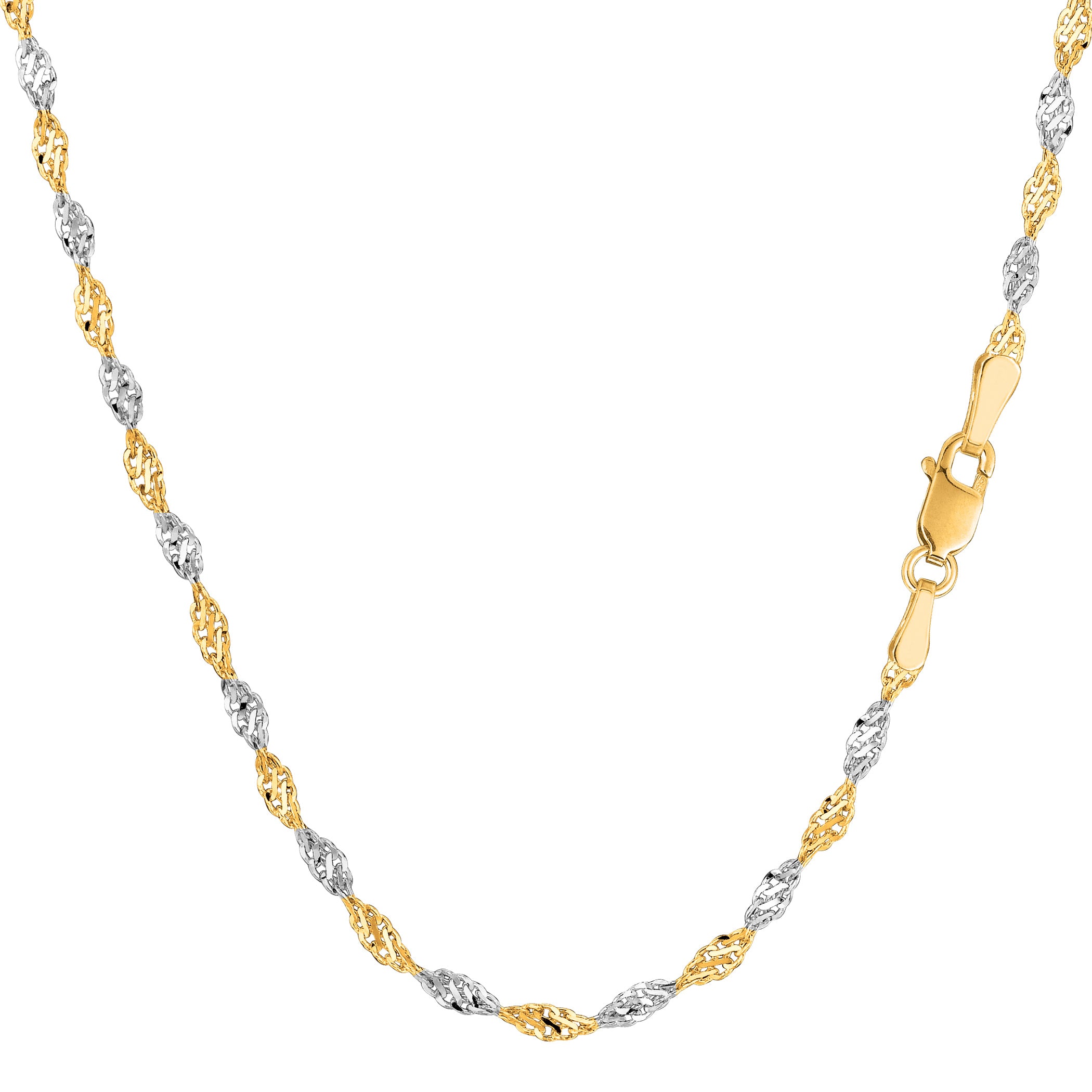 14k 2 Tone Yellow And White Gold Singapore Chain Necklace, 2.0mm