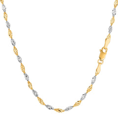 14k 2 tone gul og hvidguld Singapore kæde halskæde, 2,0 mm fine designer smykker til mænd og kvinder