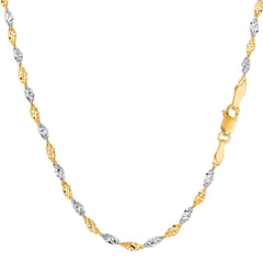 14k 2 Tone Yellow And White Gold Singapore Chain Halsband, 2,0 mm fina designersmycken för män och kvinnor