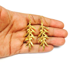 Sterling Silver 18 Karat Gold Overlay Plated Olive Leaf Drop Earrings