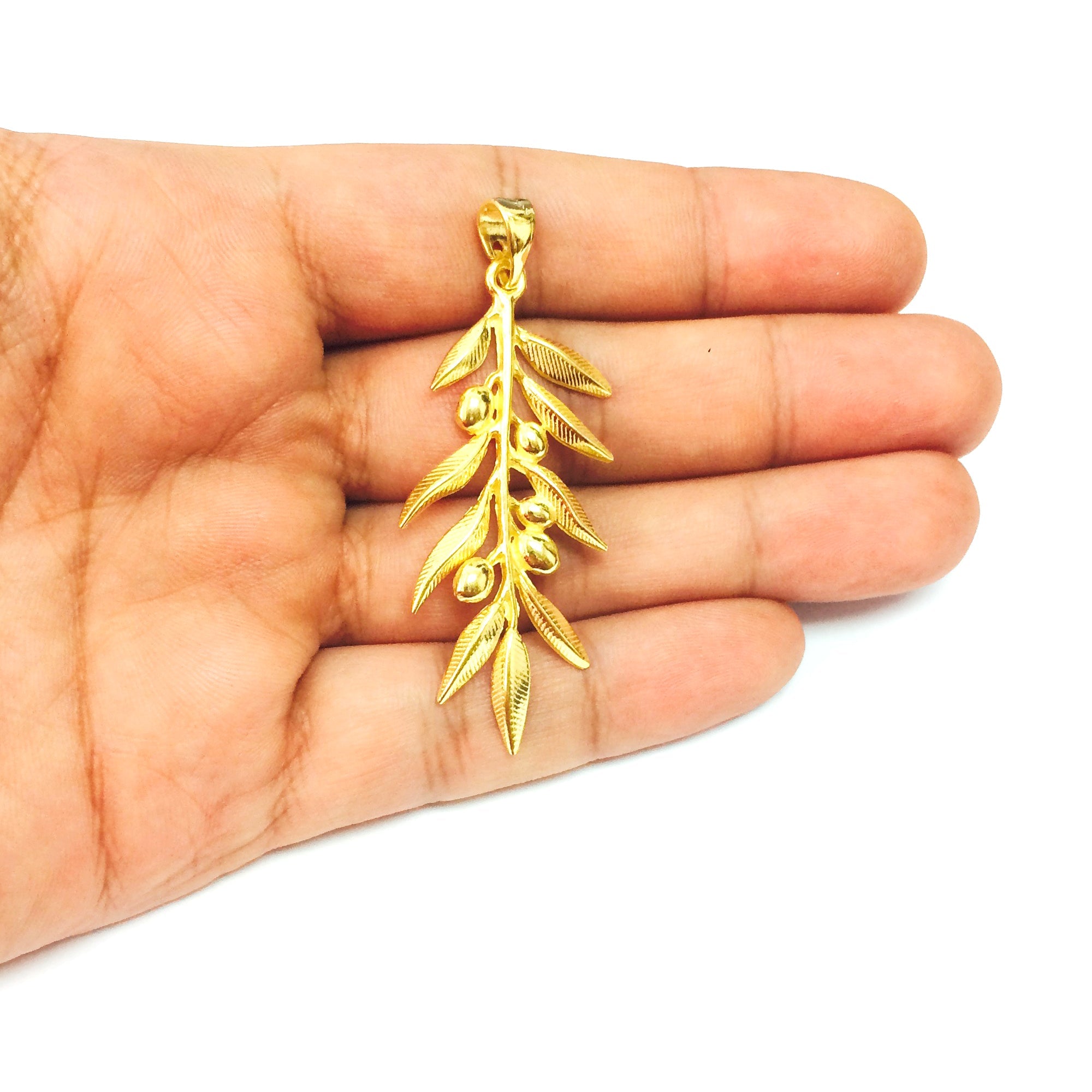Sterling Silver 18 Karat Gold Overlay Plated Olive Leaf Pendant