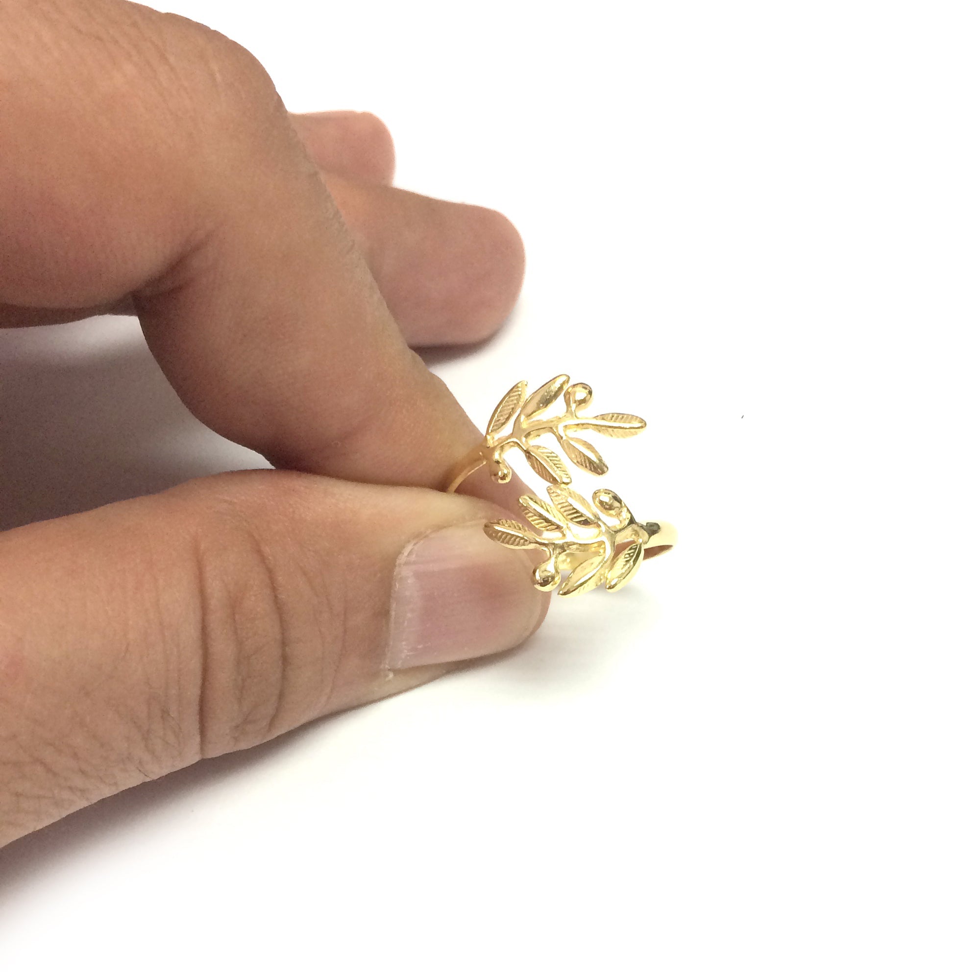 Sterling Silver 18k Gold Overlay Adjustable Olive Leafs Ring, Size 6 - JewelryAffairs