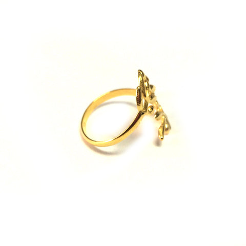 Sterling Silver 18k Gold Overlay Adjustable Olive Leafs Ring, Size 6