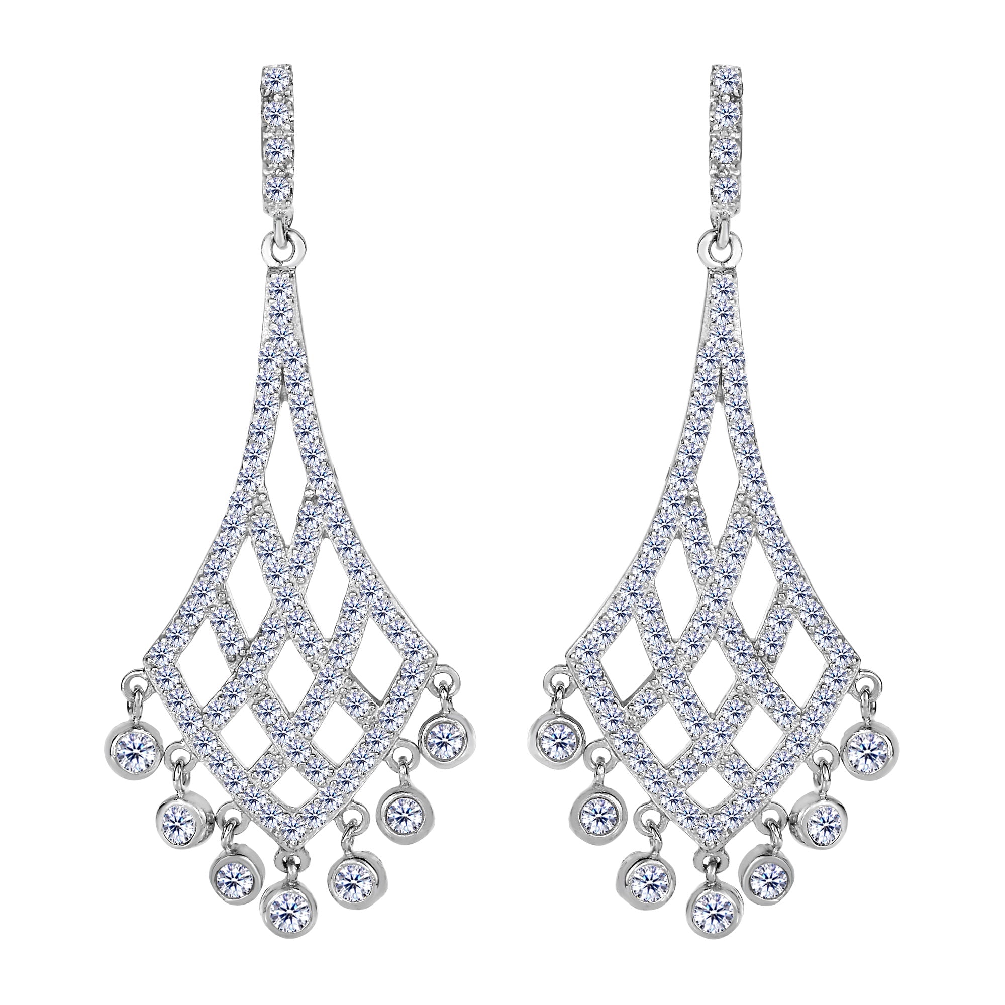 Sterling Silver And Cubic Zirconia Shaped Chandelier Drop Earrings