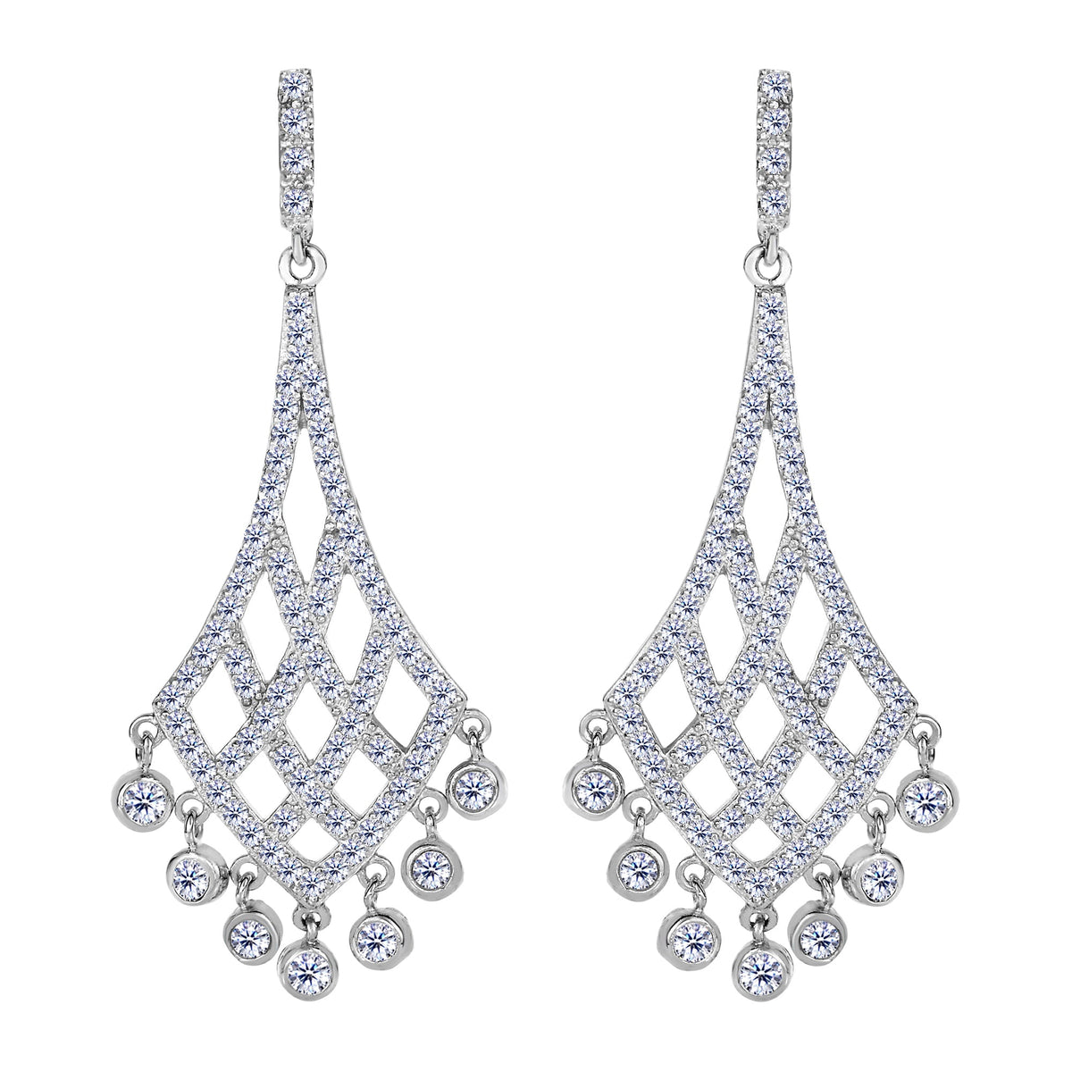 Sterling Silver And Cubic Zirconia Shaped Chandelier Drop Earrings