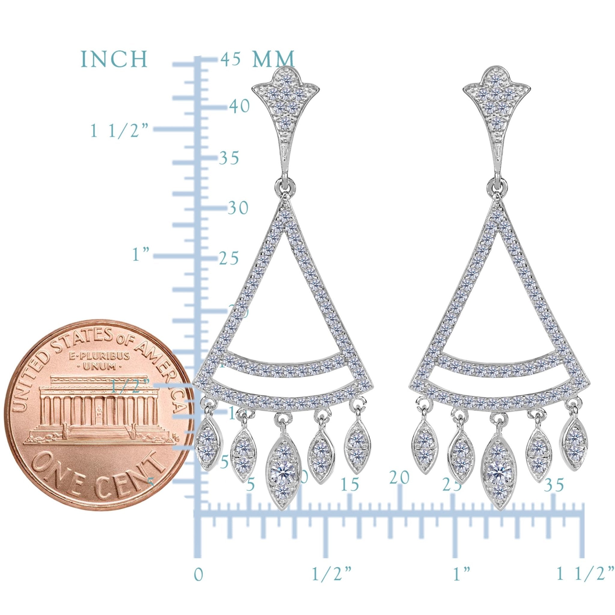 Sterling Silver And Cubic Zirconia Triangle Shaped Chandelier Earrings - JewelryAffairs