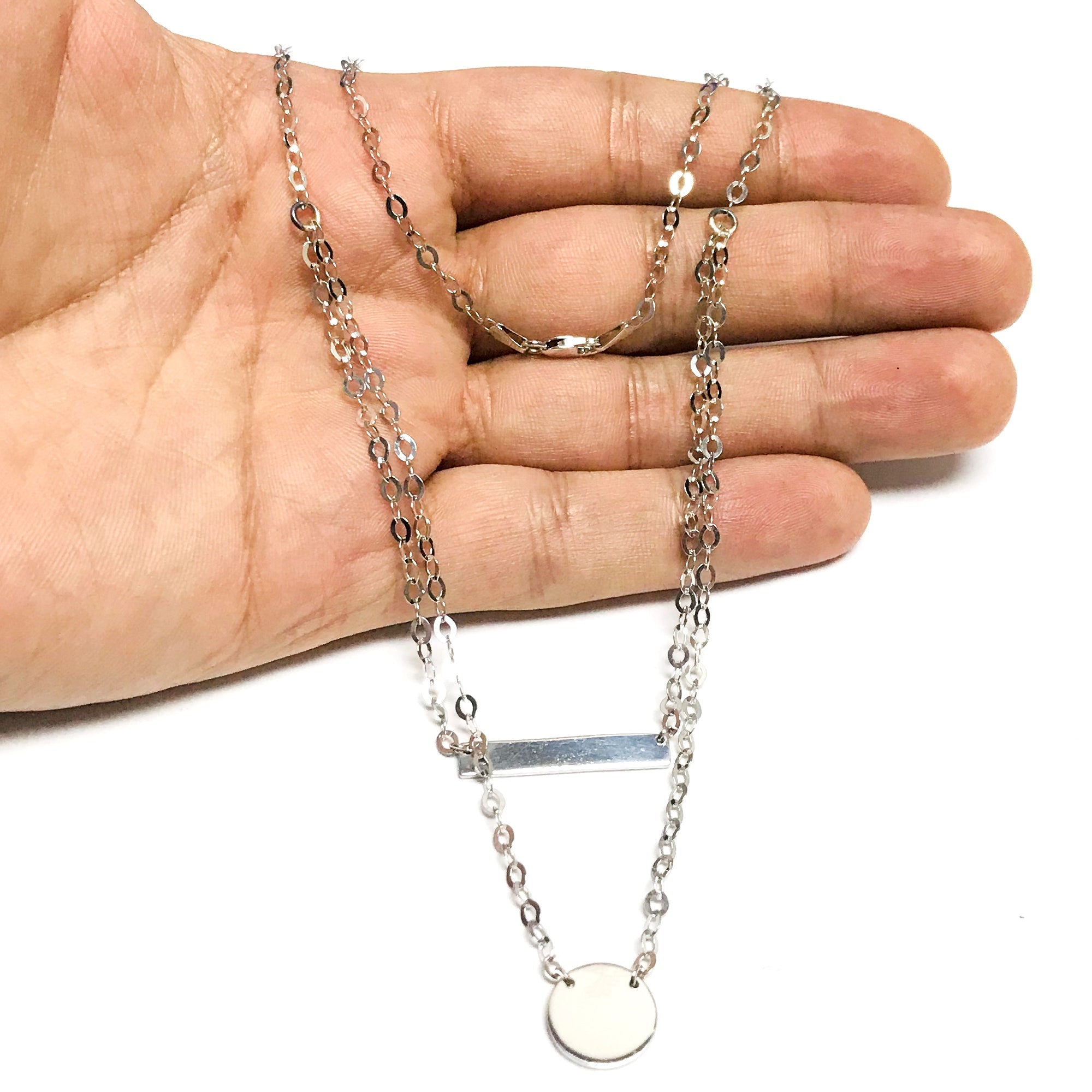Sterling Silver Bar And Disc Pendant Necklace, 18" - JewelryAffairs